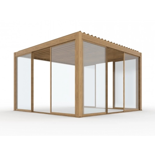 Pergola ogrodowa tarasowa aluminiowa elektryczna LUXE 3 x 4 m Drewno z oświetleniem LED