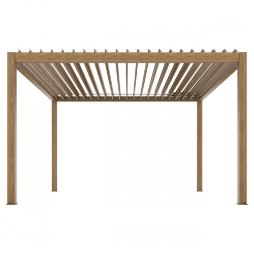Pergola ogrodowa tarasowa aluminiowa elektryczna LUXE 3 x 4 m Drewno z oświetleniem LED