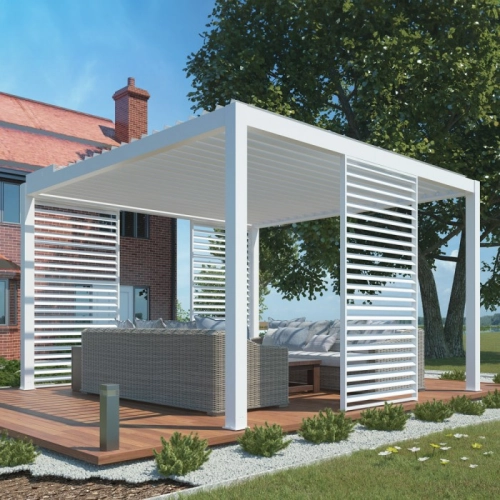 Pergola ogrodowa tarasowa aluminiowa LUXE 4 x 4 m Biały z oświetleniem LED