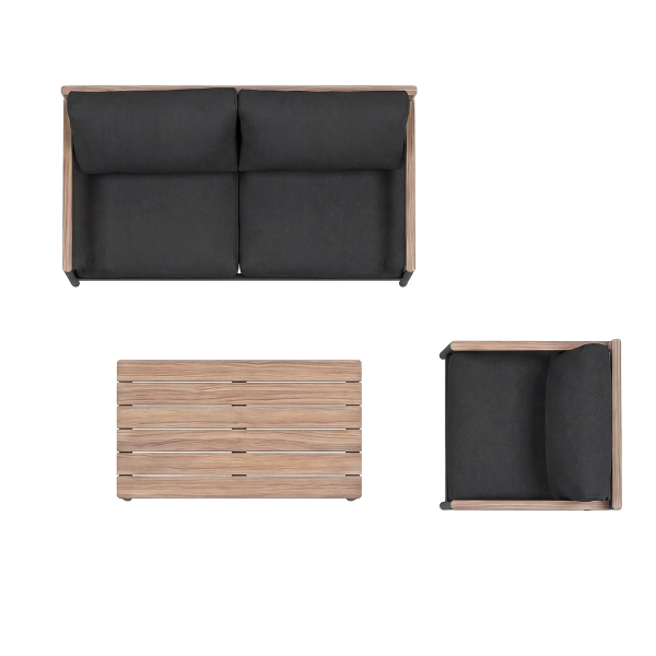 Zestaw Wypoczynkowy Aluminiowy BELLANTI Bucine 3 osobowy + stolik | Czarny | Teak