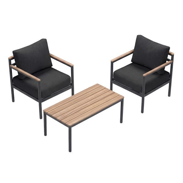 Zestaw Wypoczynkowy Aluminiowy BELLANTI Bucine 2 osobowy + stolik | Czarny | Teak