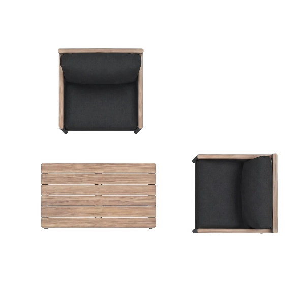 Zestaw Wypoczynkowy Aluminiowy BELLANTI Bucine 2 osobowy + stolik | Czarny | Teak