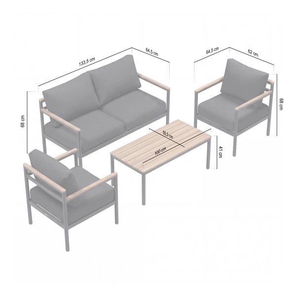 Zestaw Wypoczynkowy Aluminiowy BELLANTI Bucine 2 osobowy + stolik | Czarny | Teak