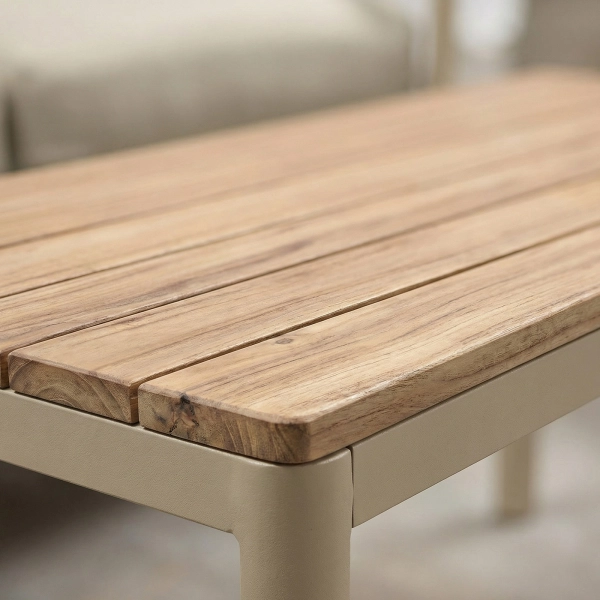 Zestaw Wypoczynkowy Aluminiowy BELLANTI Bucine 4 osobowy + stolik | Beż | Teak