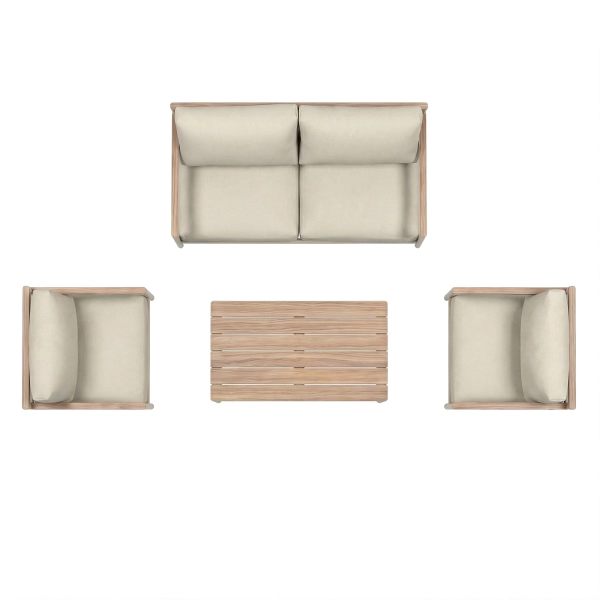 Zestaw Wypoczynkowy Aluminiowy BELLANTI Bucine 4 osobowy + stolik | Beż | Teak