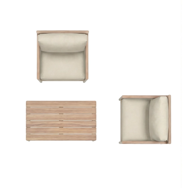 Zestaw Wypoczynkowy Aluminiowy BELLANTI Bucine 2 osobowy + stolik | Beż | Teak
