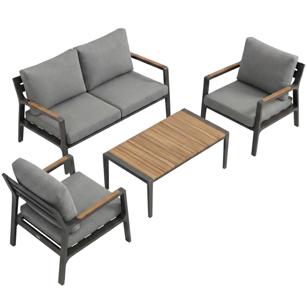 Zestaw Wypoczynkowy Aluminiowy BELLANTI Certaldo 4 osobowy + stolik | Antracyt | Szary | Teak