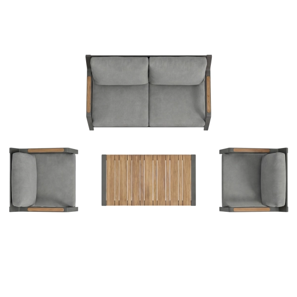 Zestaw Wypoczynkowy Aluminiowy BELLANTI Certaldo 4 osobowy + stolik | Antracyt | Szary | Teak