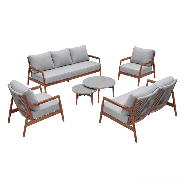 Zestaw Wypoczynkowy Aluminiowy BELLANTI Prato 7 osobowy + stolik | Szary | Teak