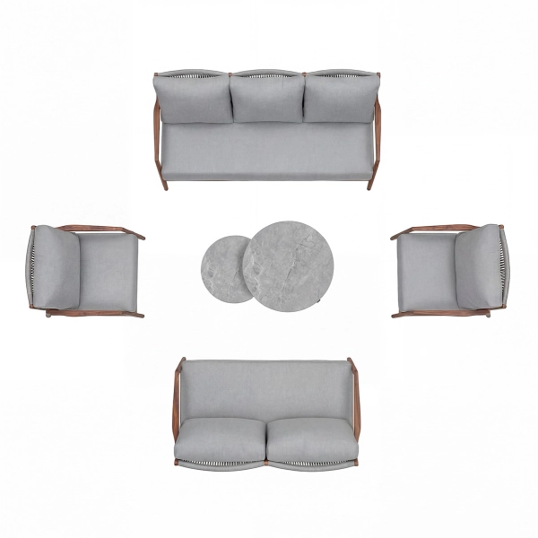 Zestaw Wypoczynkowy Aluminiowy BELLANTI Prato 7 osobowy + stolik | Szary | Teak