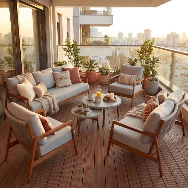 Zestaw Wypoczynkowy Aluminiowy BELLANTI Prato 7 osobowy + stolik | Szary | Teak