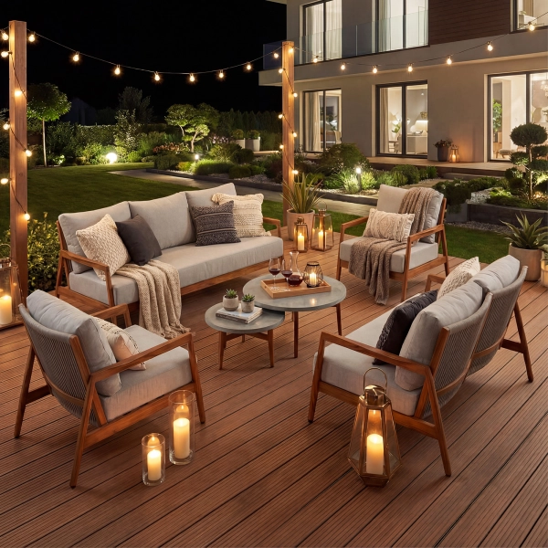 Zestaw Wypoczynkowy Aluminiowy BELLANTI Prato 7 osobowy + stolik | Szary | Teak