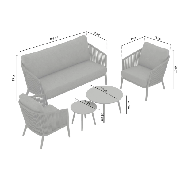 Zestaw Wypoczynkowy Aluminiowy BELLANTI Firenze 2 osobowy + stolik | Antracyt