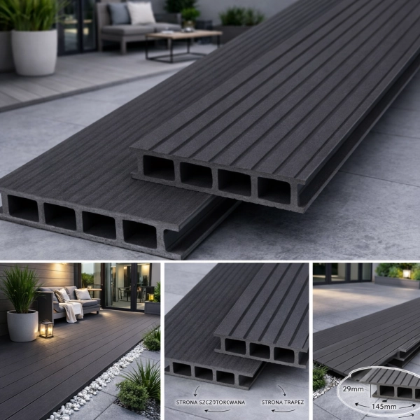 Deska tarasowa kompozytowa ProDeck TERRA ryflowana 400 x 14,5 × 2,9 cm | Dąb Antracytowy