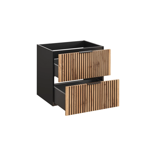 Szafka pod umywalkę 80cm 2 szuflady Szary Skalny/Dąb Wotan XILO BLACK WOTAN 82-80-D-2S, Comad