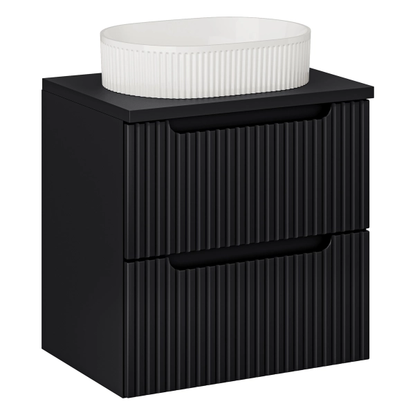 Zestaw Szafka łazienkowa 60 cm z szufladami czarny mat z umywalką i blatem czarnym Nova Black SET-NOB B BLACK 60CM S UN BEYOND 5 WH, Comad