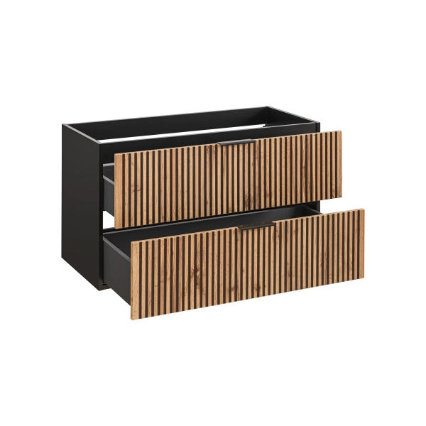 Szafka pod umywalkę 100cm 2 szuflady Szary Skalny/Dąb Wotan XILO BLACK WOTAN 82-100-D-2S, Comad