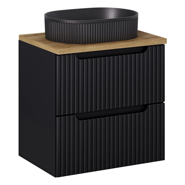 Zestaw Szafka łazienkowa 60 cm z szufladami czarny mat z umywalką i blatem Nova Black SET-NOB B OAK 60CM S UN BEYOND 5 BM, Comad