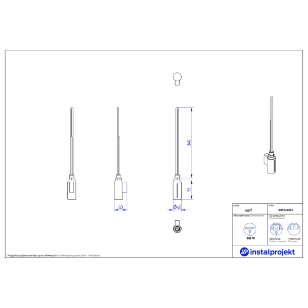 Grzałka elektryczna 300W HOTS-03C2 czarna Instal Projekt