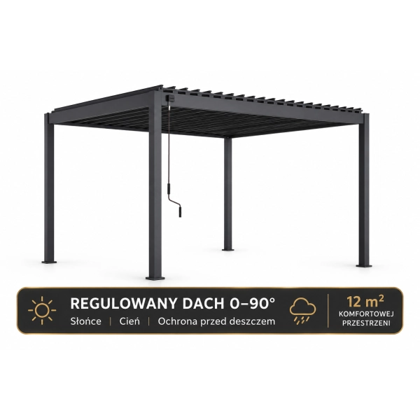 Zestaw Pergola bioklimatyczna aluminiowo-stalowa MIRADOR Element 88 - 3 x 4 m + ROLETA 3M | Antracyt