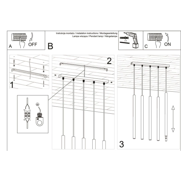 Lampa wisząca PASTELO 5 czarna 5x12W G9 Sollux Lighting