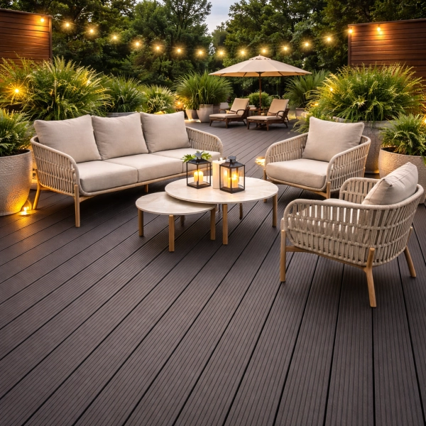 Deska tarasowa kompozytowa ProDeck BASIC ryflowana 240 x 14 × 2,0 cm | Dąb Antracytowy