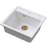 Zlewozmywak granitowy DITTO 60 biały 56x51 cm z syfonem PVD szampan, Ruvetti