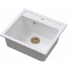 Zlewozmywak granitowy DITTO 60 biały 56x51 cm z syfonem PVD szampan, Ruvetti