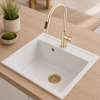 Zlewozmywak granitowy DITTO 60 biały 56x51 cm z syfonem PVD szampan, Ruvetti