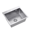 Zlewozmywak stalowy LOOK 50 stal 50x45 cm FM, na równi z blatem, z klasycznym przelewem i syfonem Save Space, Ruvetti