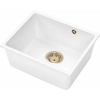 Zlewozmywak granitowy MIGO 50 biały 46x37,5 cm podwieszany z syfonem PVD szampan, Ruvetti
