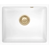 Zlewozmywak granitowy MIGO 50 biały 46x37,5 cm podwieszany z syfonem PVD szampan, Ruvetti