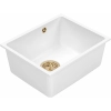 Zlewozmywak granitowy MIGO 50 biały 46x37,5 cm podwieszany z syfonem PVD szampan, Ruvetti