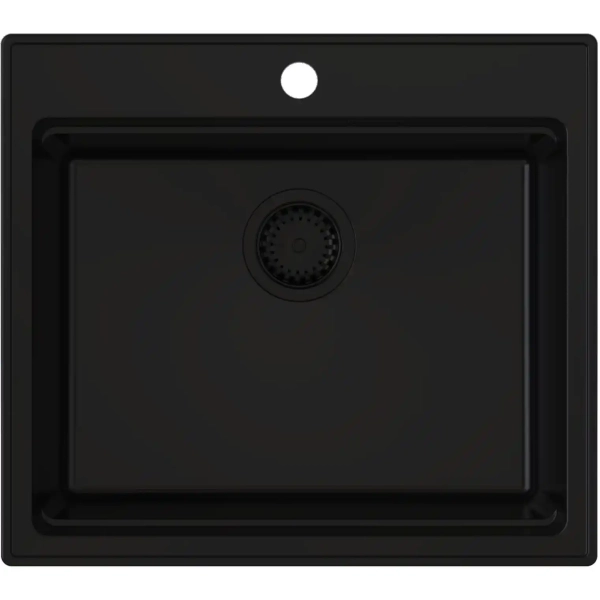 Zlewozmywak granitowy ABSOL 60 czarny Full Black 56x50 cm z syfonem i akcesoriami, Ruvetti