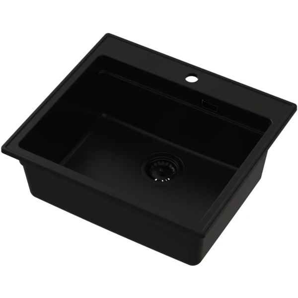 Zlewozmywak granitowy ABSOL 60 czarny Full Black 56x50 cm z syfonem i akcesoriami, Ruvetti