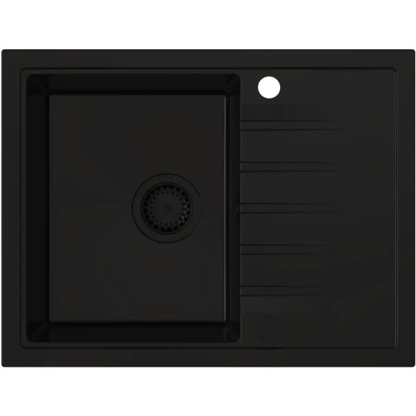Zlewozmywak granitowy AXEL 120 czarny mat Full Black 65x50 cm z syfonem, Ruvetti