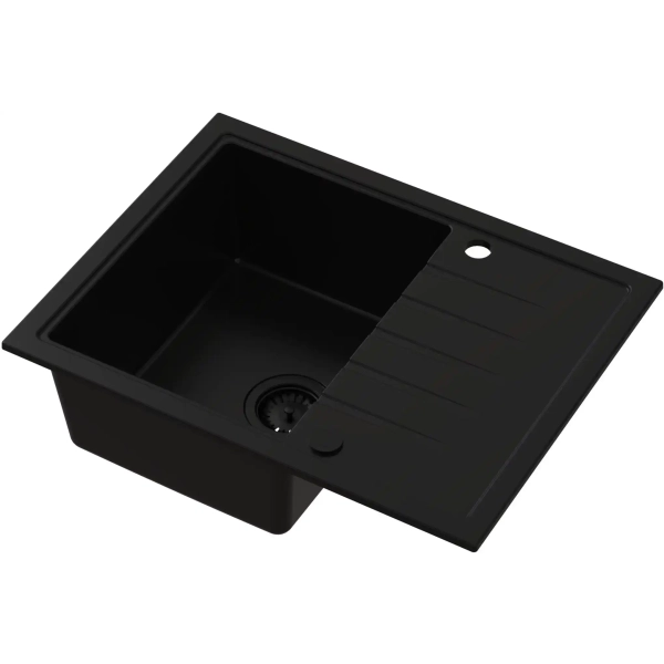 Zlewozmywak granitowy AXEL 120 czarny mat Full Black 65x50 cm z syfonem, Ruvetti