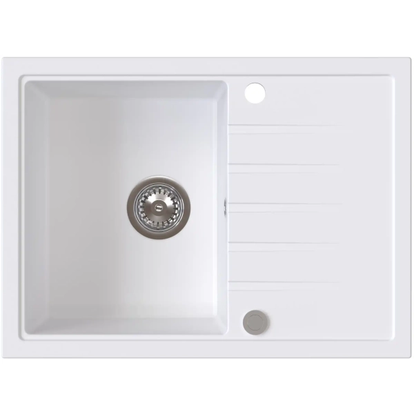 Zlewozmywak granitowy AXEL 140 biały 68x49,5 cm z syfonem, Ruvetti