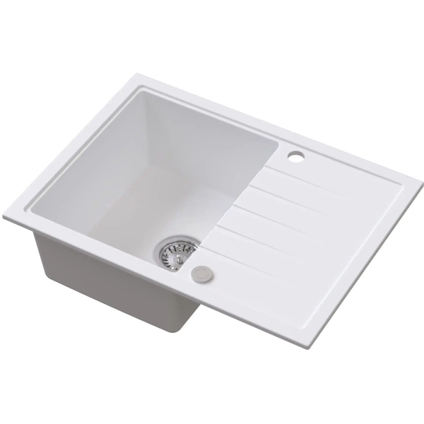 Zlewozmywak granitowy AXEL 140 biały 68x49,5 cm z syfonem, Ruvetti