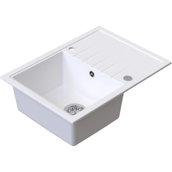 Zlewozmywak granitowy AXEL 140 biały 68x49,5 cm z syfonem, Ruvetti