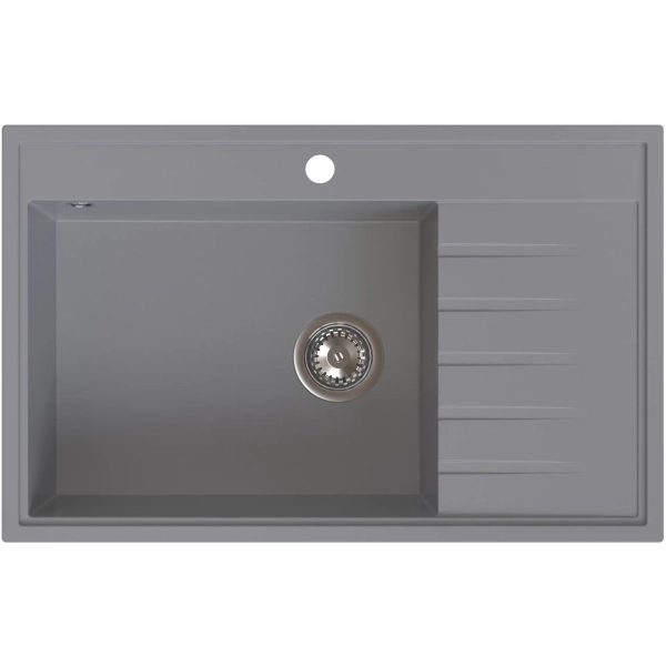Zlewozmywak granitowy AXEL 160 K szary 79x50 cm z syfonem, Ruvetti