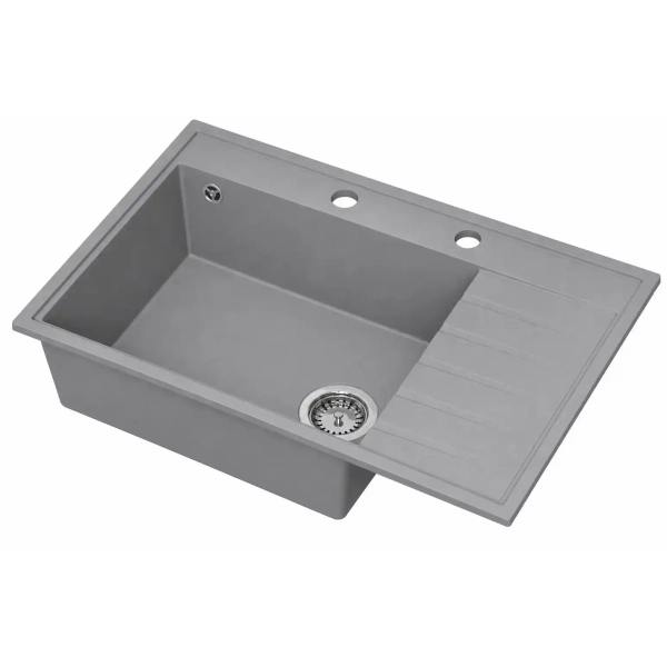 Zlewozmywak granitowy AXEL 160 K szary 79x50 cm z syfonem, Ruvetti