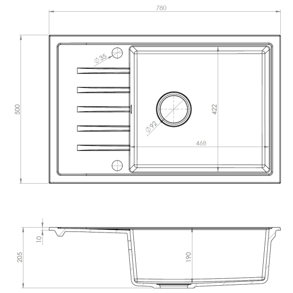 Zlewozmywak granitowy AXEL 160 XL czarny 78x50 cm z syfonem automatycznym, Ruvetti