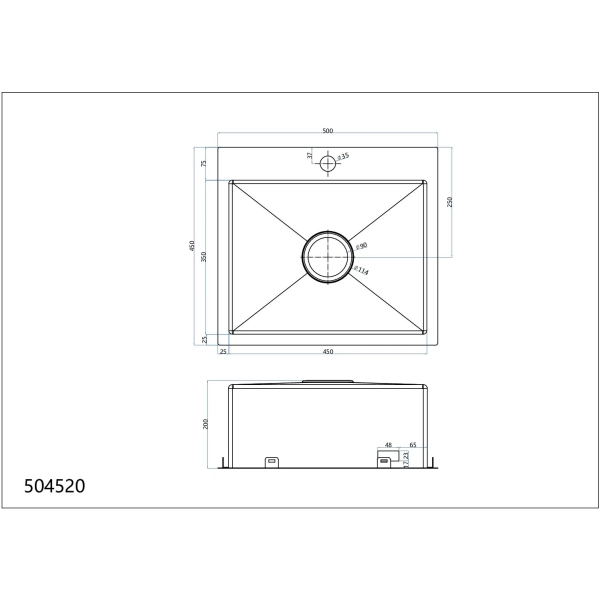 Zlewozmywak stalowy LOOK 50 PVD szampan 50x45 cm z syfonem, Ruvetti