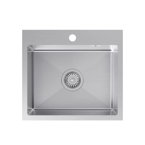Zlewozmywak stalowy LOOK 50 stal 50x45 cm FM, na równi z blatem, z klasycznym przelewem i syfonem Save Space, Ruvetti