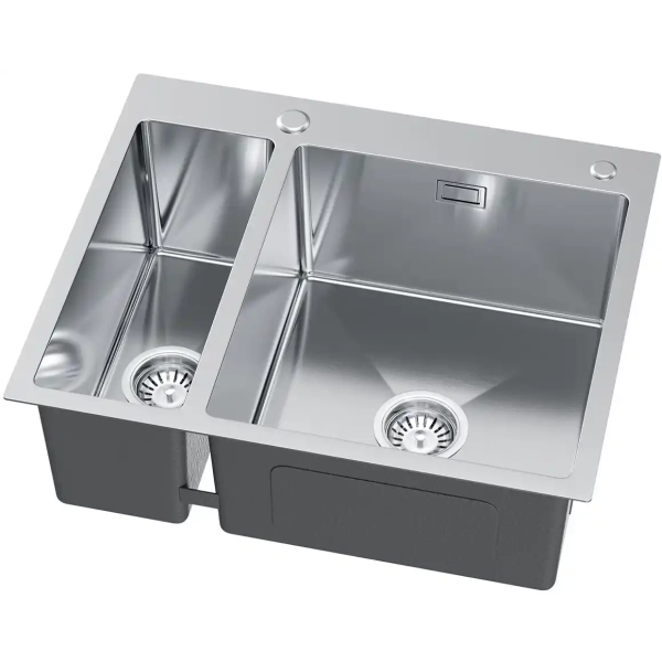 Zlewozmywak stalowy 1,5-komorowy MASIVO 65 stal szczotkowana 61x51 cm FM z ukrytym przelewem i syfonem manualnym Save Space, Ruvetti