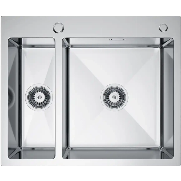 Zlewozmywak stalowy 1,5-komorowy MASIVO 65 stal szczotkowana 61x51 cm FM z ukrytym przelewem i syfonem manualnym Save Space, Ruvetti