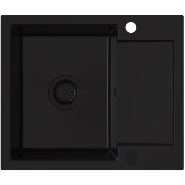 Zlewozmywak granitowy SIGNUM 120 czarny Full Black 59x50 cm z syfonem, Ruvetti