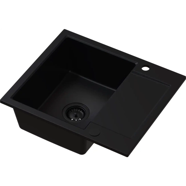 Zlewozmywak granitowy SIGNUM 120 czarny Full Black 59x50 cm z syfonem, Ruvetti