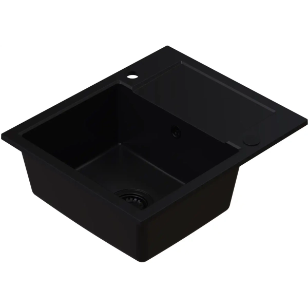 Zlewozmywak granitowy SIGNUM 120 czarny Full Black 59x50 cm z syfonem, Ruvetti